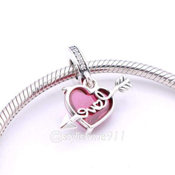 Authentic Pandora Red Heart and Arrow Murano Glass Dangle - 793085C01 - Picture 4 of 10